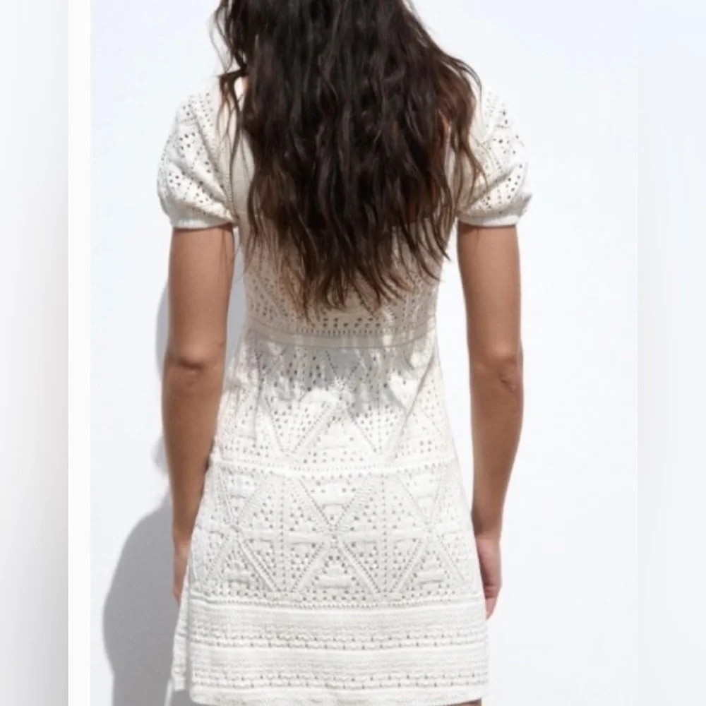 Zara White Crocheted Mini Dress - Picture 9 of 9